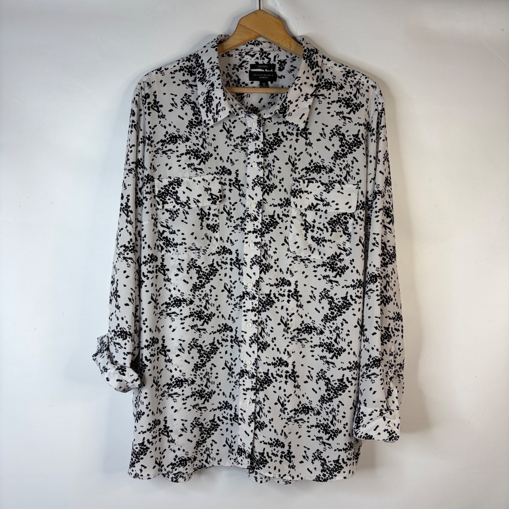 Investments Olivia Woman Button Down Shirt Women 3X White Black Abstract Print